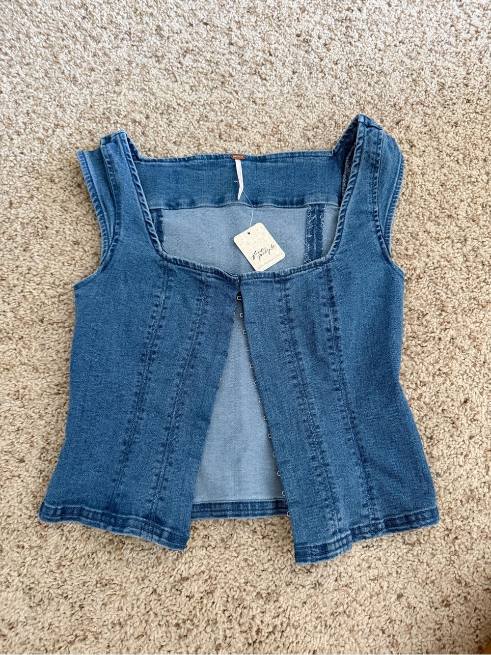 Free People Denim Sleeveless Button-Front Tank - Blue